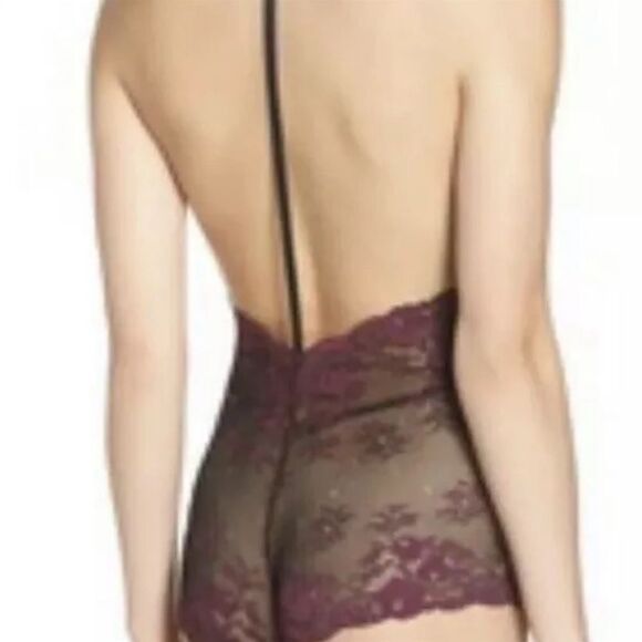 Free People Too Cute To Handle Bodysuit In Black Fuchsia - Picture 2 of 3